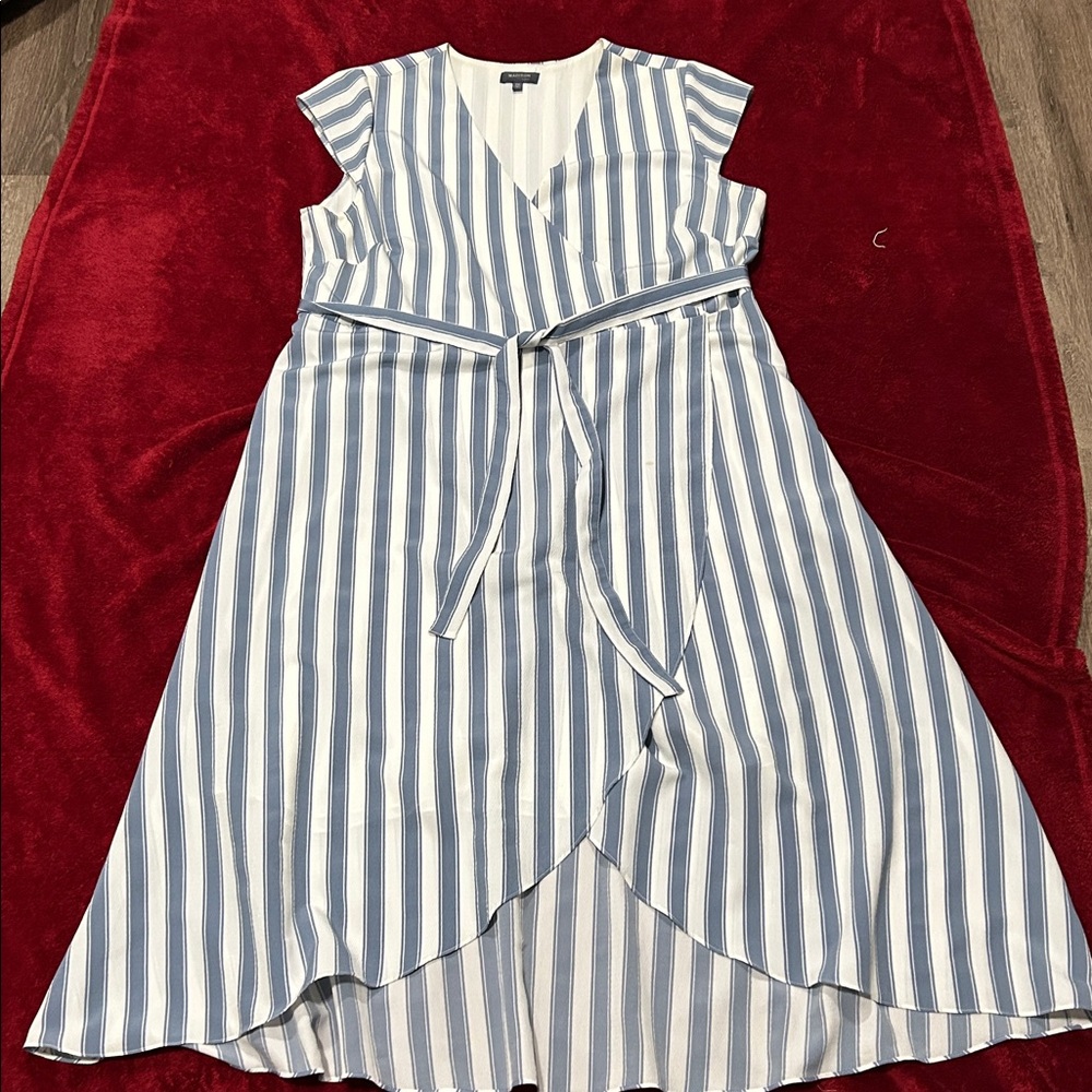 Madison Blue and White Striped Maxi Dress